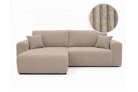 Canapé D'angle Compact Réversible Et Convertible Alya 4 Places En Velours Cotelé Épais - Taupe