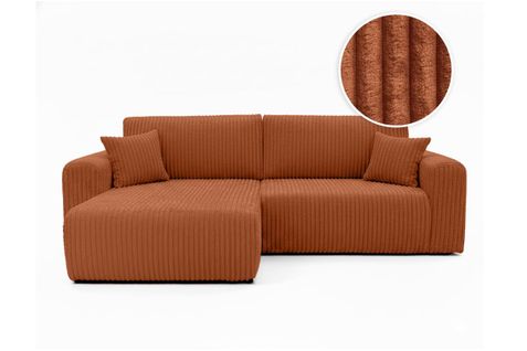 Canapé D'angle Compact Réversible Et Convertible Alya 4 Places En Velours Cotelé Épais - Terracotta