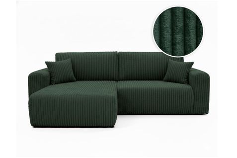 Canapé D'angle Compact Réversible Et Convertible Alya 4 Places En Velours Cotelé Épais - Vert Foncé