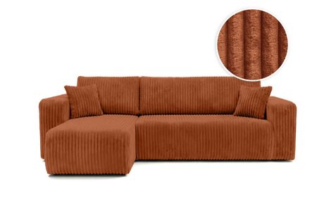 Canapé D'angle Conv Et Réversible 4p Alya Velours Cotelé Épais Terracotta