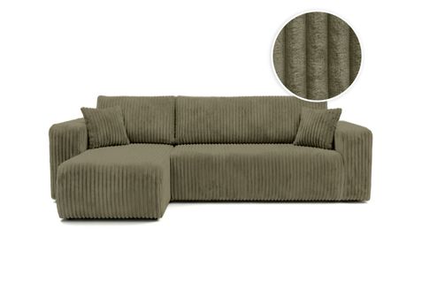 Canapé D'angle Conv Et Réversible 4p Alya Velours Cotelé Épais Vert Kaki