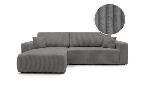 Canapé D'angle Réversible Conv 5p Alya En Velours Cotelé Épais Gris Foncé