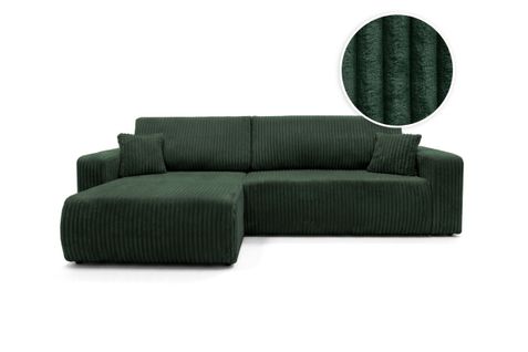 Canapé D'angle Réversible Conv 5p Alya En Velours Cotelé Épais Vert Foncé