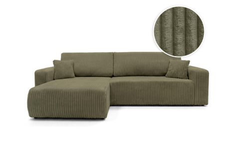 Canapé D'angle Réversible Conv 5p Alya En Velours Cotelé Épais Vert Kaki