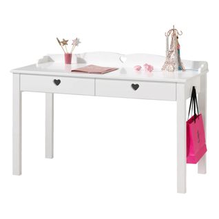 Bureau Avec Petits Cœurs 2 Tiroirs Blanc
