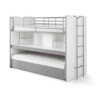 Lit Superposé 3 Couchages 90x200, Avec Bureau Gris