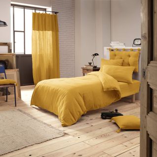 Parure De Lit Double Gaze De Coton Jaune 240x220 Cm