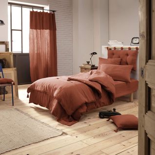 Parure De Lit Double Gaze De Coton Orange 260x240 Cm