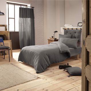 Parure De Lit Double Gaze De Coton Gris Anthracite 200x200 Cm