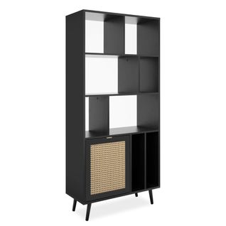 Bibliothèque 8 Cases 1 Porte Impression Cannage + Portes Noir