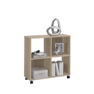 Bibliothèque 4 Cases Sur Roulettes Bois Naturel