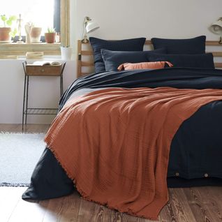 Plaid Gaze De Coton à Frangesorange Terracotta 180x220 Cm