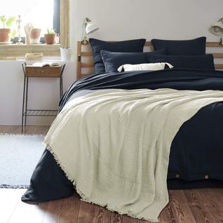 Plaid Gaze De Coton à Franges Vert D'eau 180x220 Cm