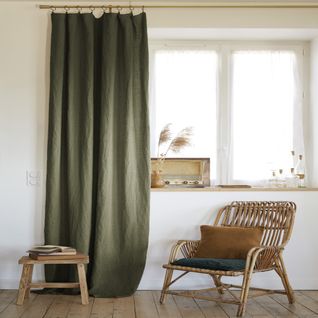 Rideau à Pinces Ajustable Lin Kaki 140x270 Cm