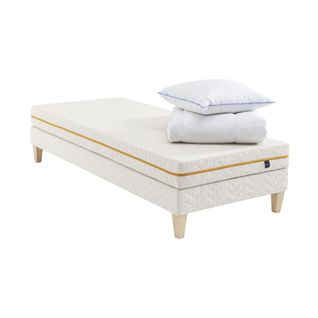 Ensemble Matelas Mousse Recyclée, Sommier, Pieds, Couette Et Oreiller Aube 400 Soutien Très Ferme 90