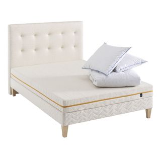 Ensemble Matelas Mousse Recyclée, Sommier, Pieds, Tête De Lit, Couette Et Oreiller Aube 400 Soutien