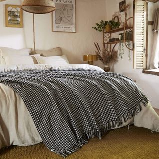 Plaid à Franges Pied De Poule 130 X 160 Cm