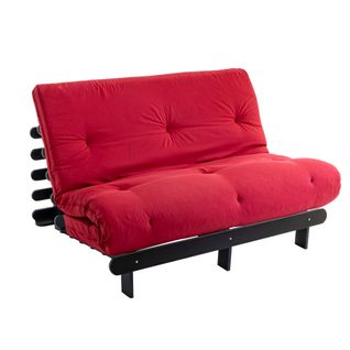 Ensemble Matelas Futon En Coton Et Structure En Bois Massif Noir Soutien Ferme 160x200 - 2 Personnes