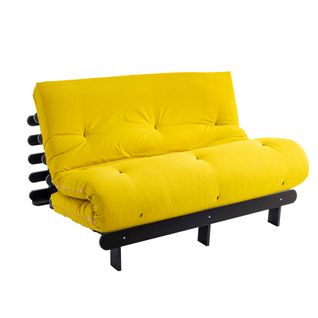 Ensemble Matelas Futon En Coton Et Structure En Bois Massif Noir Soutien Ferme 160x200 - 2 Personnes