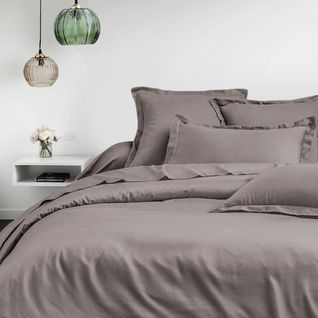 Housse De Couette + Taies Oreiller 200x200cm Satin De Coton Gris