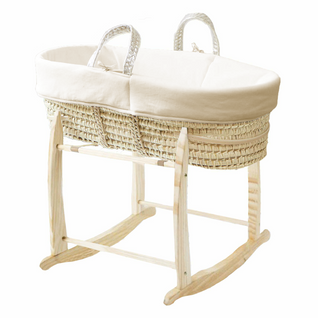 Couffin Avec Support à Bascule Bois, Habillage En Coton Bio - Crème