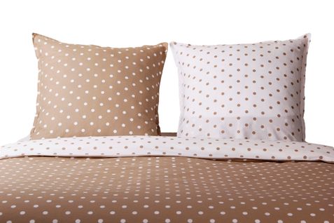 Housse De Couette + Taies Oreiller 240x220 Cm "pois Cappuccino" Coton Imprimé.