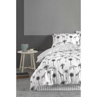 Housse De Couette + Taies Oreiller 200x200 Cm "jungle" Coton Imprimé.