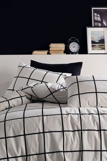 Housse De Couette + Taies Oreiller 200x200 Cm "carreaux Noir" Coton Imprimé.