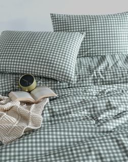 Housse De Couette + Taies D'oreiller 200x200 Cm "vichy Vert" Coton Imprimé.