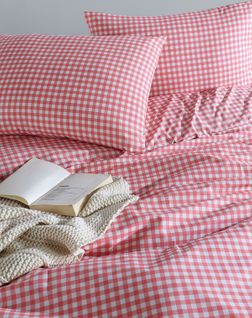 Housse De Couette + Taies D'oreiller 200x200 Cm "vichy Rose" Coton Imprimé.