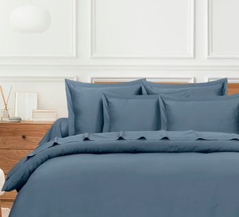 Parure De Lit  2 Personnes  200x200 Cm  Satin De Coton Bleu