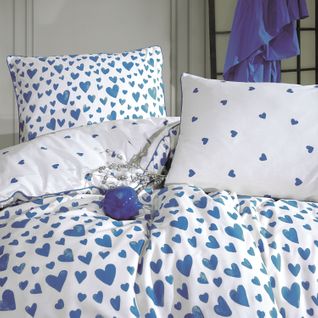 Parure De Lit 2 Personnes 200x200 Cm Coton Imprimé-amour Bleu