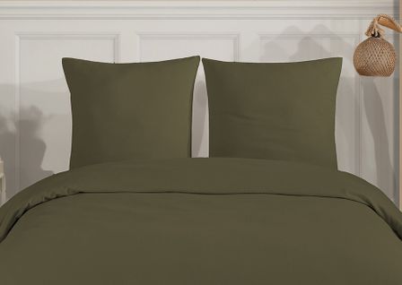 Parure De Lit 2 Personnes 260x240 Cm Flanelle De Coton Kaki