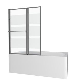 Pare Baignoire Relevable 139x105cm Avec Volet - Verre Transparent Avec Bande Depolie