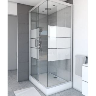 Cabine De Douche Rectangulaire à Bandes Laquées - 80x110x230 Cm - Gris Clair