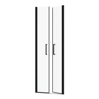 Paroi Porte De Douche A Double Portes Pivotantes 70x200 Cm - Profile Noir Mat - Verre 6mm
