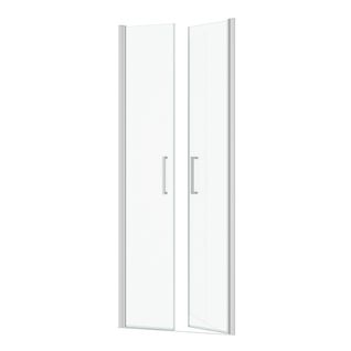 Porte De Douche Double Battant 80x200cm - Verre Trempé Transparent 6mm - Profil Chromé