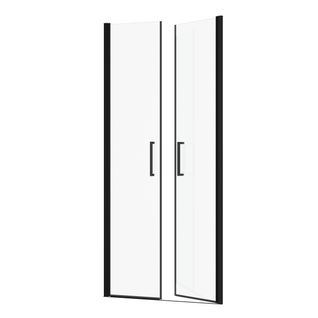 Porte De Douche Double Battant 90x200cm - Verre Trempé Transparent 6mm - Profil Noir Mat