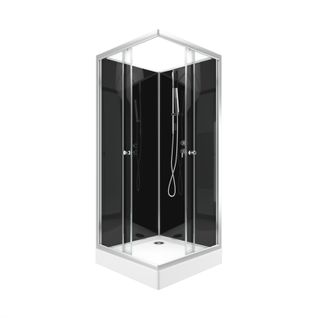 Cabine De Douche Carrée Avec Portes Coulissantes En Verre Trempé - 195x80x80 Cm - Noir