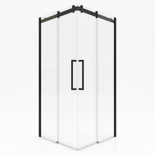 Paroi Porte De Douche Type Industriel Ouverture D'angle Profiles Noir Mat - Verre Trempe 8mm