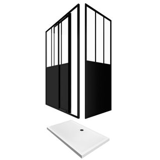 Pack Porte Coulissante + Paroi Retour + Receveur Blanc 120x80