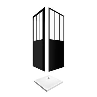 Pack Complet Paroi Porte De Douche Pivotante Et Paroi De Retour Type Atelier Et Receveur Blanc