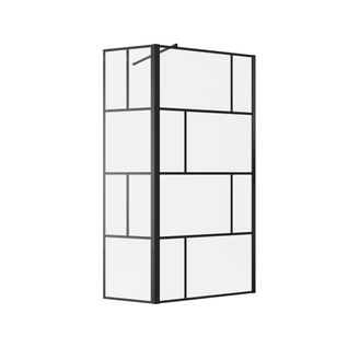 Paroi De Douche Avec Pivot 90+40x195cm - Sérigraphie Type Briques Et Profilés Noir - Dark Blocks
