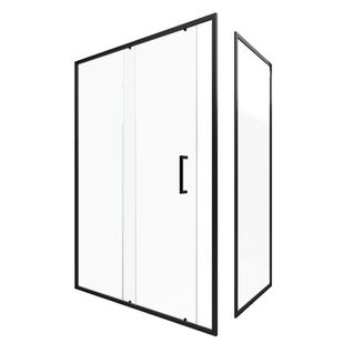 Paroi De Douche 1 Porte Coulissante + Retour 140x90x200 Cm - Verre 6 Mm - Profilé Noir - Crush