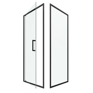 Porte De Douche Pivotante Et Retour 90x90x200 - Profilés Noir Mat - Crush Pivotante