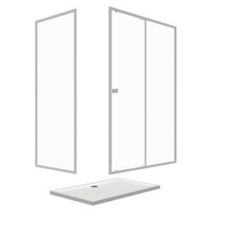 Pack Porte De Douche Coulissante Blanc Extensible 140x185 + Paroi De Retour 80cm + Receveur - Whity