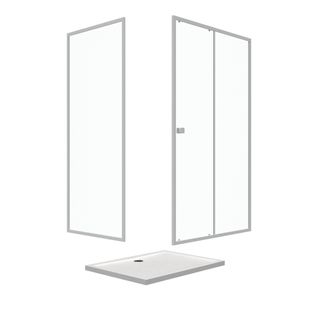 Pack Porte De Douche Coulissante Blanc 120x185 Cm + Paroi De Retour 80cm + Receveur à Poser - Whity