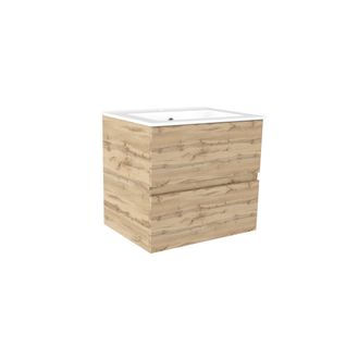 Meuble De Salle De Bains 60cm 2 Tiroirs_chêne Naturel + Vasque Céramique Blanche - Timber 60