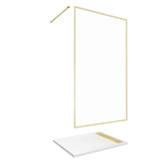 Paroi De Douche 120x200cm + Grille Finition Or Doré Brossé + Receveur Blanc 120x90x4cm