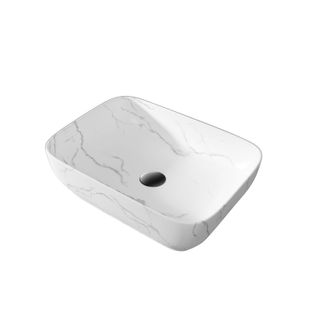 Vasque à Poser Rectangle En Céramique Blanche Mat Effet Marbre - 45,5x32,5x13 Cm - White Marble